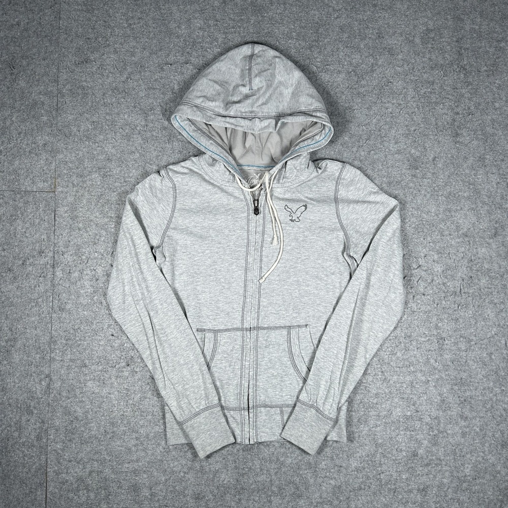 Vintage American Eagle Outfitters Hoodie Womens XS Heather Grey Y2K Zip Up